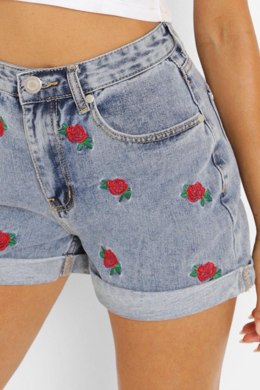 Embroidered high best sale waisted shorts